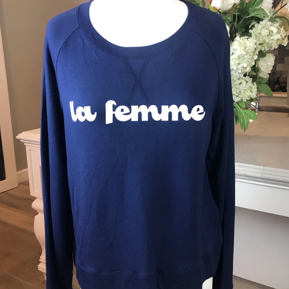 NWT Maison Jules blue graphic sweater (L)